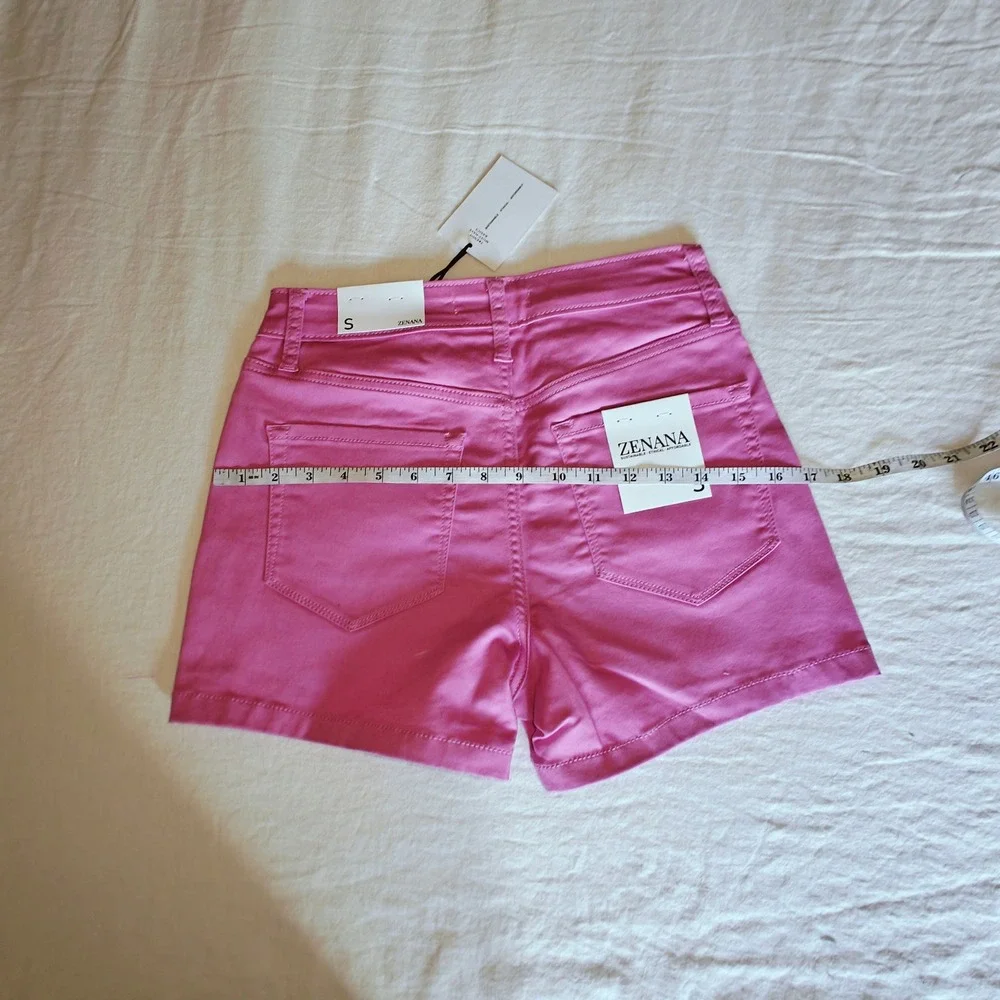 Zenana High Waist Denim Shorts Mauve Pink Five Pocket Stretch 58% Cotton Small